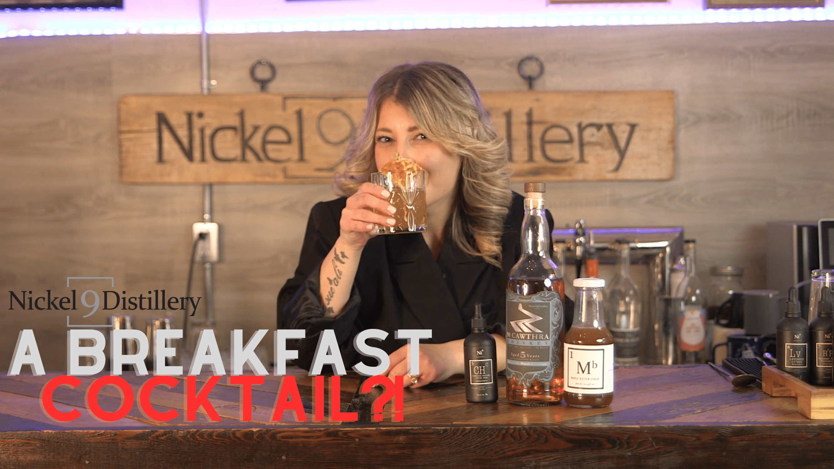Load video: Breakfast old fashioned cocktail kit at Nickel 9 Distillery